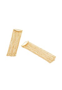 Pendientes de cadena de oro con mechones en cascada de cadenas enlazadas, adornados con una parte superior curva y suave. El acabado texturizado realza el interés visual.