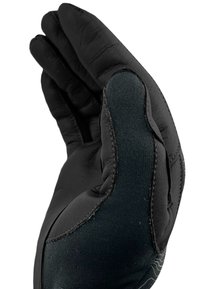 Gant noir avec paume en cuir et dos en textile, conçu pour une bonne prise en main avec des coutures renforcées et une forme courbée pour un ajustement ergonomique.