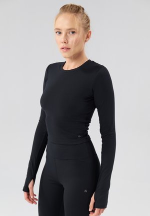 Even&Odd active ESSENTIAL FITTED CROPPED LONG SLEEVE SPORTS TOP - Langærmet T-shirt - black