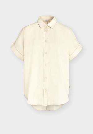 Īsroku krekls bēšā krāsā ar pogām, uzpītām aprocēm, klasisku apkakli un viegli noapaļotu apakšu, no videi draudzīgā zīmola ECOALF.