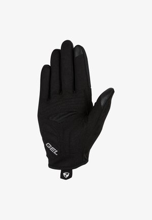 Black full-finger cycling glove with gel padding, breathable mesh, and touchscreen-compatible fingertips on a white background.