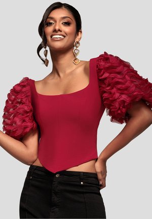 3D TEXTURED SLEEVE CORSET - Bluse - burgundy red