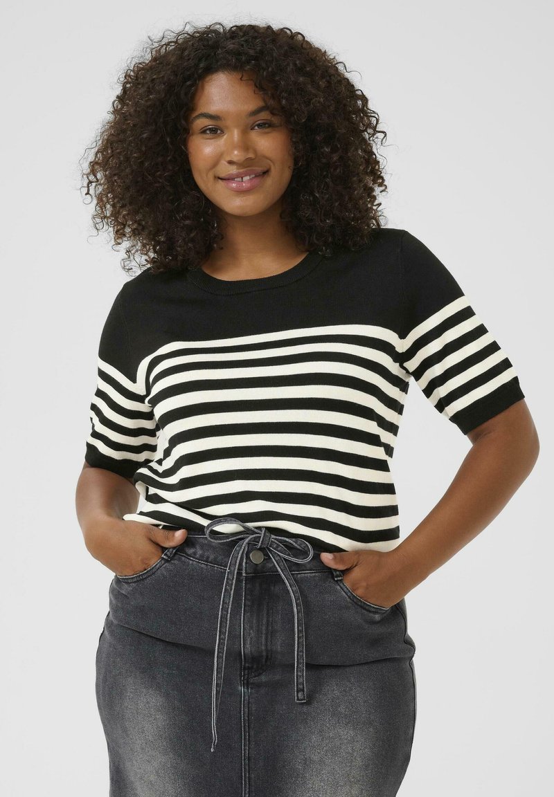 Kaffe Curve LIZZY STRIPED - Potiskana majica - black turtledove half stripe