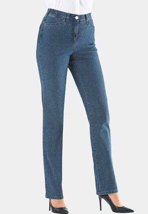 Blauwe spijkerbroek met een rechte pasvorm, voorzien van een knoopsluiting, riemlussen en klassieke vijf-pocket styling. Licht vervaagde textuur.