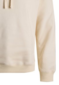 Pullover hoodie i lys beige, med en kengurulomme, snoretræk i hætten, ribbede manchetter og en blød, glat stofstruktur.