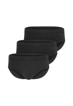 Schwarze Baumwollslips, mit glatter Textur, elastischem Bund und klassischem Slip-Schnitt. Packung mit drei identischen Stücke.