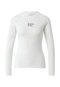 Biała bluzka z długim rękawem wykonana z miękkiego materiału. Posiada rękawy typu raglan oraz czarny nadruk z napisem "DESIGNED FOR PEOPLE" na przodzie.