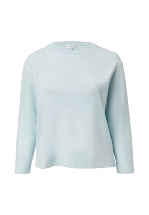 Hellblaues Langarm-Pullover mit Rundhalsausschnitt, geradem Saum und lockerer Passform.