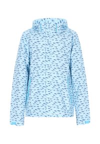 Jasnoniebieska kurtka z nadrukiem ciemnoniebieskich dinozaurów. Posiada kaptur, zamek błyskawiczny oraz elastyczne mankiety dla zapewnienia dopasowania.