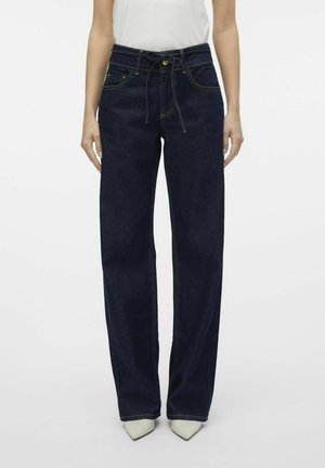 SOMETHINGNEW SNRANCY MID RISE WIDE  - Vaqueros rectos - dark blue denim