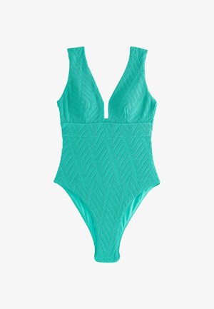 Next, TAN SPOT PLUNGE SWIMSUIT - Swimsuit - aqua green crinkle textured