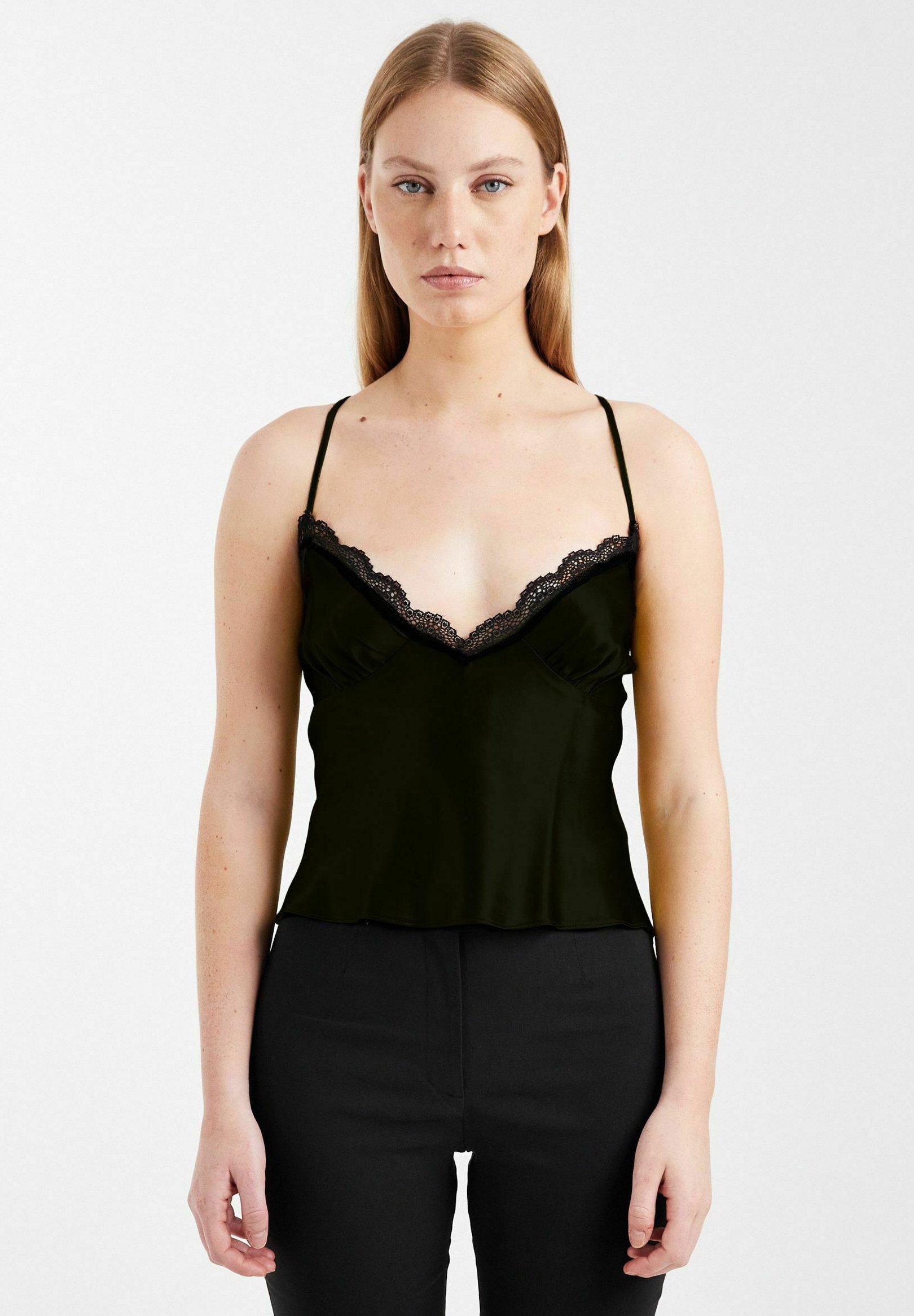 Topshop TSNAOMI LACE TRIM SATIN CAMI TOP WVN - Top - black/zwart