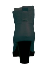 Botas de tobillo en verde oscuro con material suave, parte superior estructurada y tacón bloque negro. Presentan una tira en la parte trasera y paneles elásticos.