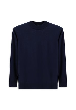Maglione a maniche lunghe blu navy realizzato in un morbido tessuto lavorato a maglia. Presenta un collo rotondo e polsini a coste sulle maniche e sull'orlo.