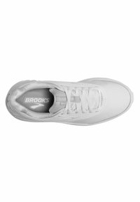 Scarpa atletica bianca con tomaia liscia in materiale sintetico, punta arrotondata e lacci. Dispone di una suola testurizzata con un marchio discreto sulla soletta.