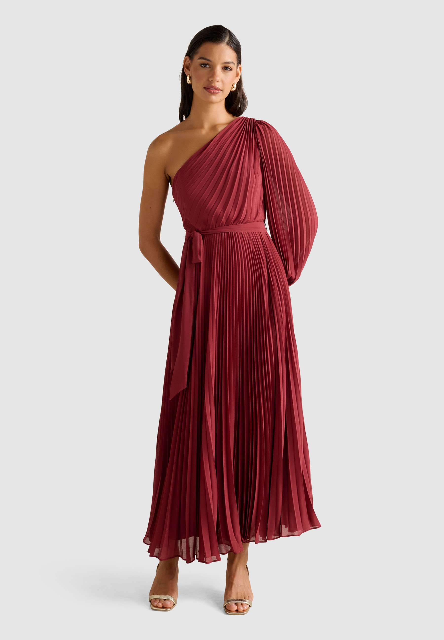 Forever New MINA PLEATED ONE SHOULDER - Cocktail dress / Party dress -  oxblood red/bordeaux - Zalando.co.uk