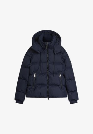 Mornarska puf jakna koja sadrži kapuljaču, zatvarač sprijeda i dva bočna džepa sa zatvaračem. Dizajn ima kviltanu teksturu i skraćeni kroj.