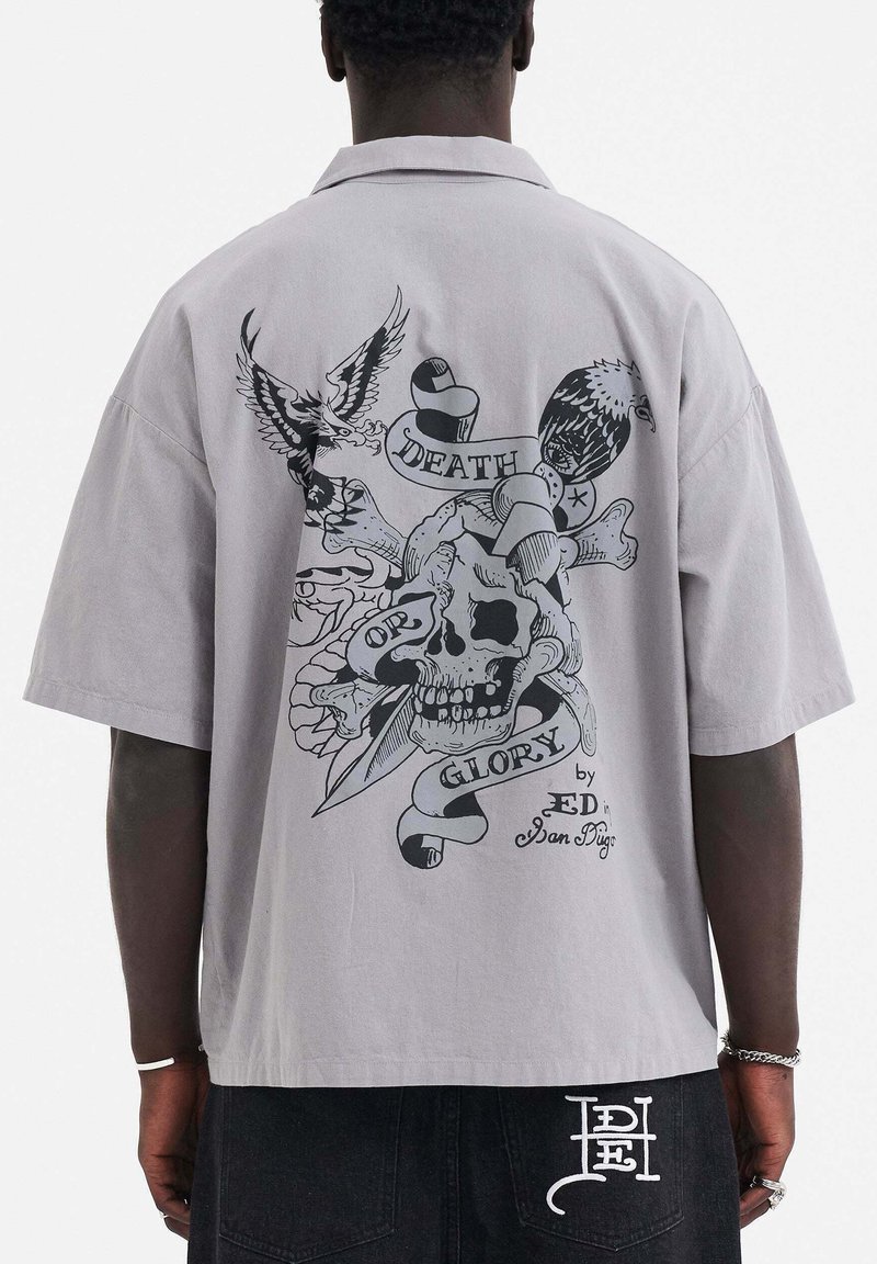 Ed Hardy - DEATH BEFORE GLORY MONO PRINTED CAMP - Shirt - grey, Enlarge