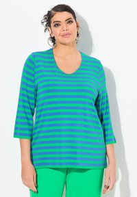 Ulla Popken STRIPED V-NECK 3/4 - Långärmad tröja - natural green