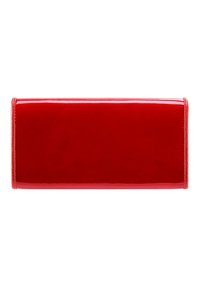 Portafoglio in pelle verniciata rossa con un design rettangolare elegante, caratterizzato da una superficie lucida e da cuciture sottili lungo i bordi.