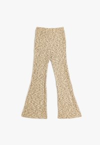 Pantaloni a campana a coste in una miscela di colori marrone e beige. Tessuto testurizzato con un'ampia campana all'orlo.