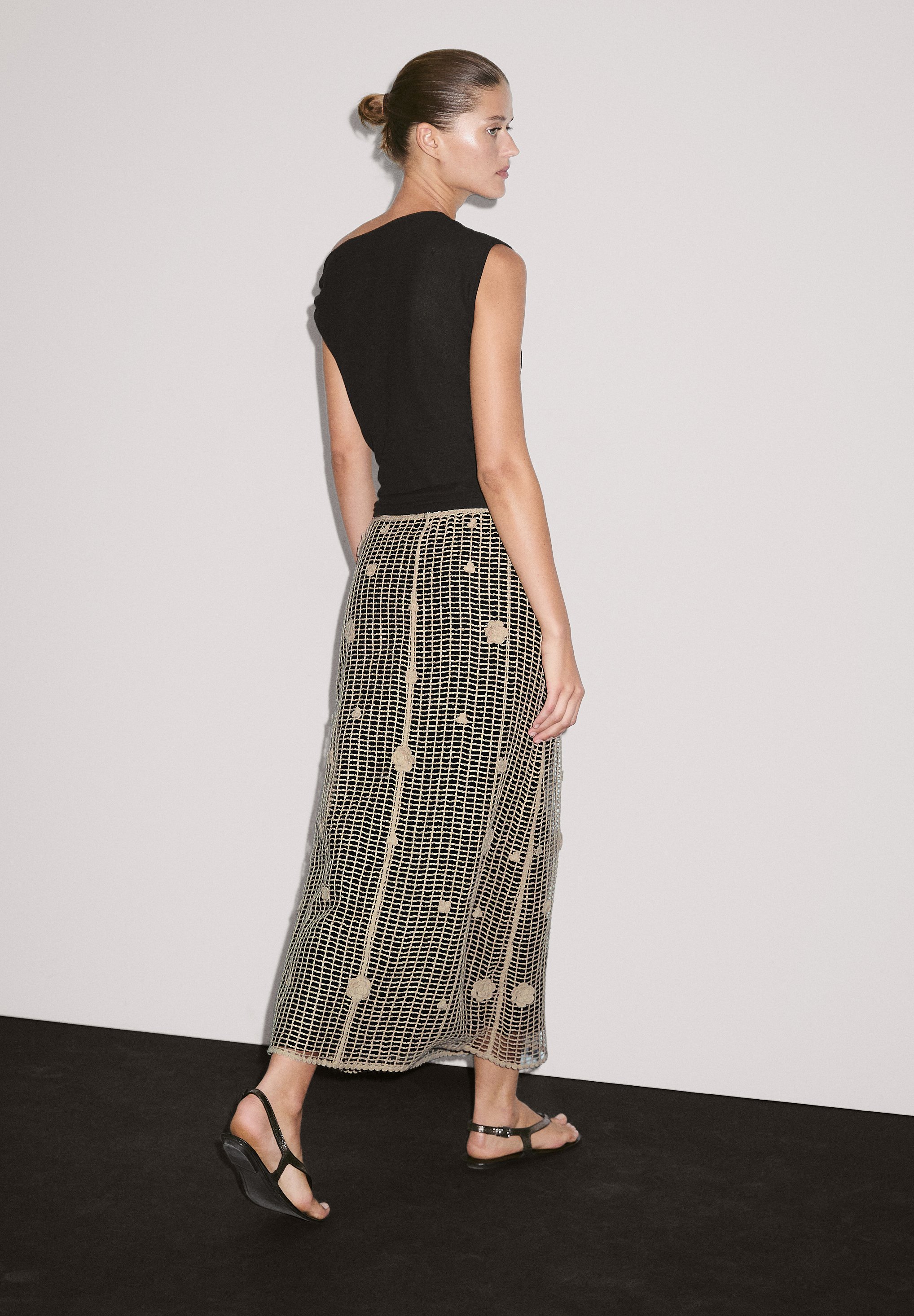 【MASSIMO DUTTI】 Semi-long Skirt With Floral Embroidery Massimo Dutti WITH FLORAL EMBROIDERY - A-line skirt - beige