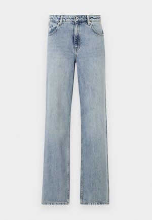 Lichtblauwe, wijde jeans gemaakt van denim. Voorzien van een knoop- en ritssluiting, voorzakken en subtiele vervaging. Schone zoom.