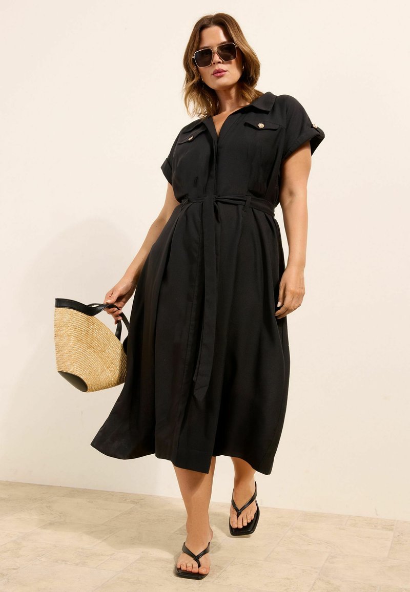 plus size black tshirt dress Lipsy FIT - MIDI SHIRT . - Shirt dress - down front DR4365PLUS Evelise Satin Dress | Size:14 (1XL)