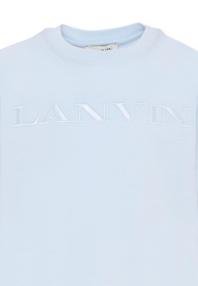 Light blue crewneck sweatshirt with white embroidered "LANVIN" lettering across the chest.