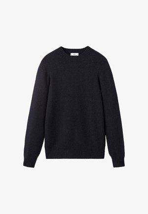 Navy crewneck trui van zacht breimateriaal. Heeft lange mouwen, geribbelde manchetten en een rechte zoom. Geen zichtbare patronen of versieringen.