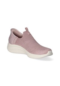 Sneaker rosa slip-on con superiore in maglia traspirante, colletto imbottito, suola intermedia bianca e dettagli testurizzati sul tallone. Design leggero per il massimo comfort.
