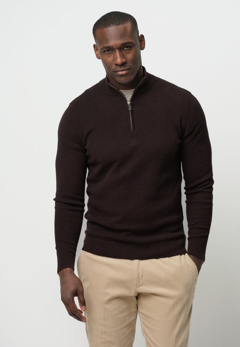 PROFUOMO THE STRUCTURE BASIC HALF ZIP - Strickpullover - dark brown