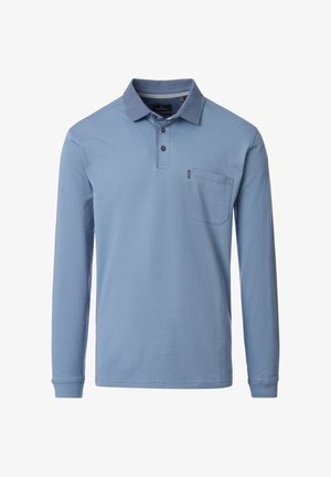 Poloshirt met lange mouwen in lichtblauw, met een kraag met knopen, een gestructureerde stof en een borstzak.