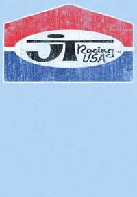 Světle modré tričko s logem ve vintage stylu. Logo má červené a modré pozadí s černým textem "JT Racing USA."