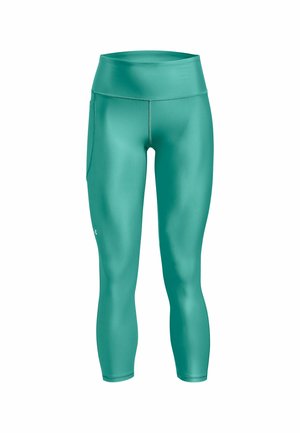 Türkise Yogahosen aus einem glatten, dehnbaren Material. Mit einem breiten Bund und einer Seitentasche. Figurschmeichelnd mit einer kürzeren Länge.