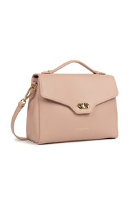 Borsa a tracolla in pelle rosa chiaro con manico superiore, tracolla rimovibile e chiusura a torsione in tonalità oro sul flap anteriore.