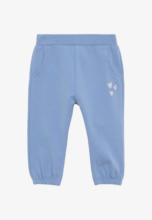 Lichtblauwe sweatpants van zachte katoen, met zijzakken en een geribbelde tailleband, voorzien van drie kleine geborduurde hartjes op het linkerpoot.