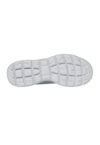 Graue Gummisneakersohle mit einem strukturierten Muster aus quadratischen und rechteckigen Griffen, entwickelt für Traktion und Stabilität.