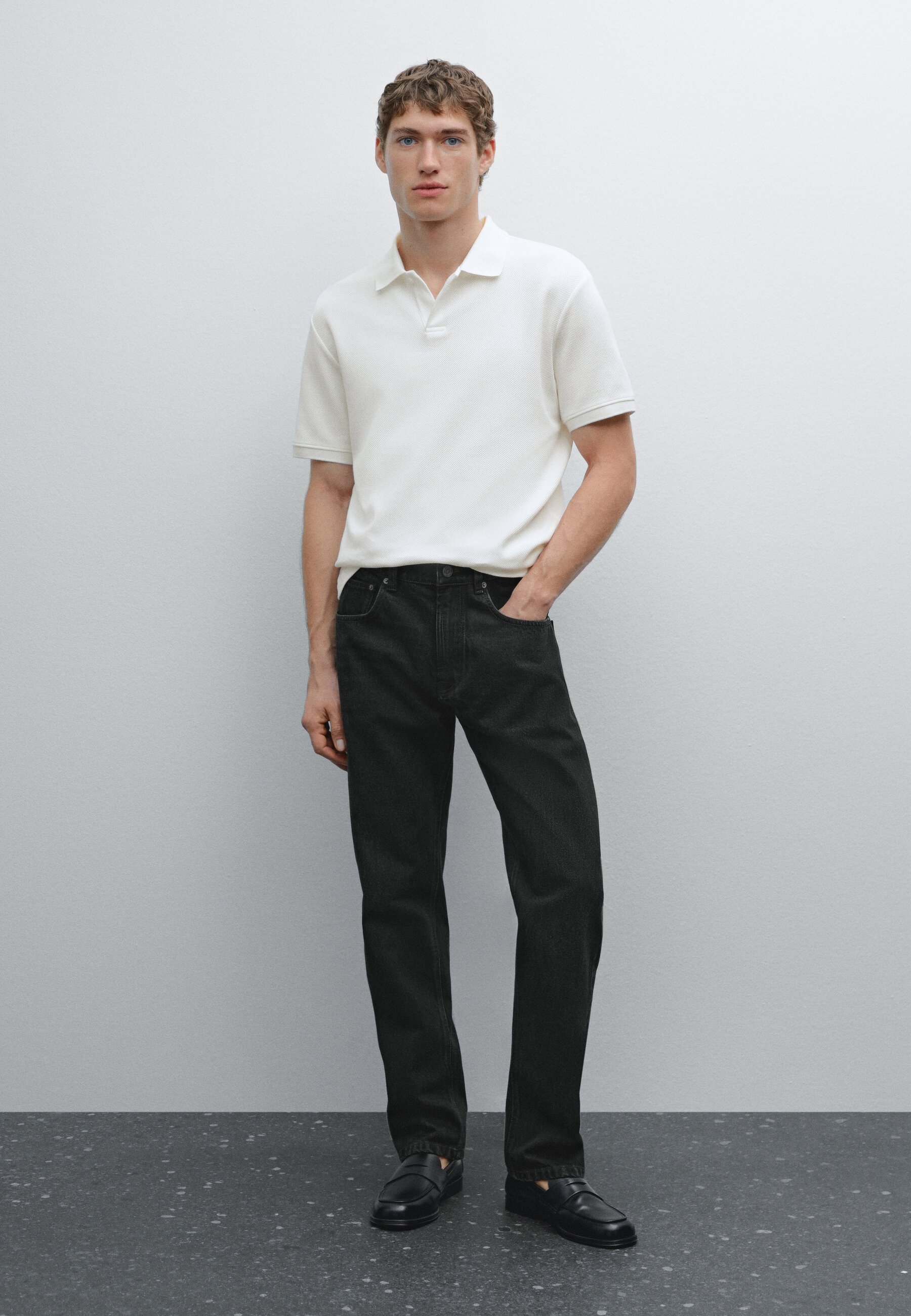 ★Massimo Dutti★ Short sleeve micro textured polo shirt Short sleeve micro-textured polo shirt · Moss Green, Cream