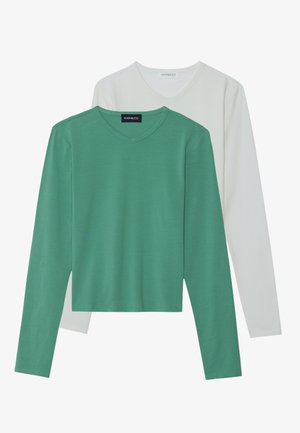 2 PACK - Long sleeved top - dark green/off-white