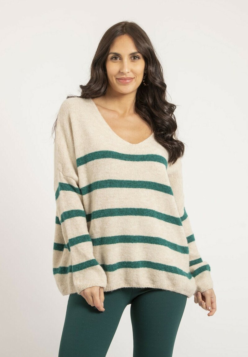 Dona x Lisa COL V RAYURES KLERVI - Pullover - vert