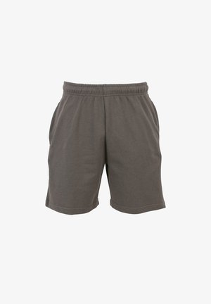 Tamno sive pamučne kratke hlače s elastičnim pojasom, bočnim džepovima i ležernim krojem. Glatka tekstura i jednostavni dizajn.