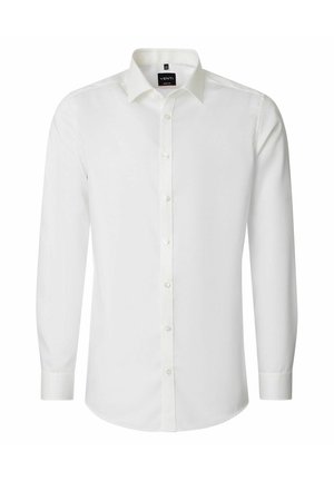 Hvid herreskjorte med lange ærmer, knaplukning foran, klassisk krave og Venti-brandlabel på indersiden af kraven.