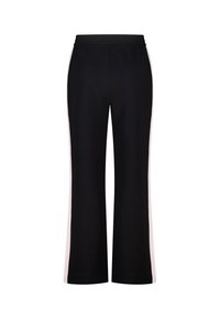 Pantalon de sport noir à coupe décontractée, doté de bandes latérales rose clair et d'une taille élastiquée pour plus de confort.