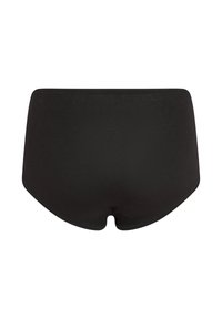 Zwarte slips met hoge taille gemaakt van zachte stof met een gladde textuur. Heeft afgeronde beenopeningen en naden voor een naadloze pasvorm.