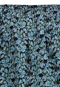 Gonna floreale in tessuto leggero, con uno sfondo nero e motivi floreali blu e verdi, e una vita elastica.