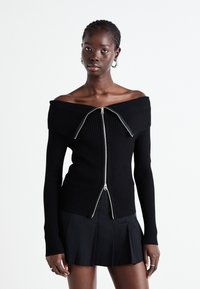 Weekday VANNA OFF SHOULDER ZIP CARDIGAN - Strickjacke - black