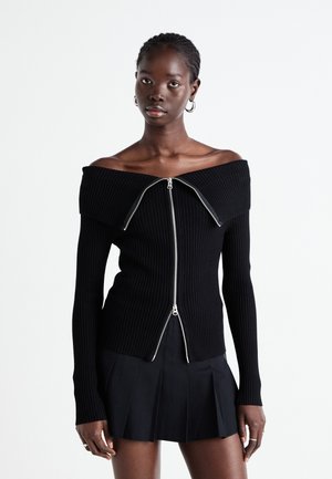 VANNA OFF SHOULDER ZIP CARDIGAN - Gilet - black