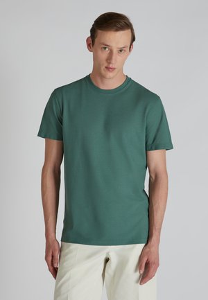 Groene t-shirt met korte mouwen van zachte stof, ronde hals, relaxte pasvorm, met een gladde textuur zonder zichtbare patronen of accenten.