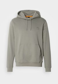 Sweat à capuche gris clair avec poche kangourou, capuche à cordon réglable, poignets côtelés et petit logo "BOSS" sur la poitrine.